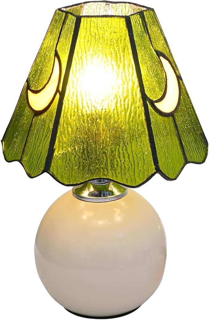 Mushroom Lamp Tiffany Lamp Stained Glass Table Lamp Moon Cute Small Bedside Lamps for Living Room Home Decor,Unique Aesthetic Home Living Room Decor Girls Women Birthday Day Gift,Green