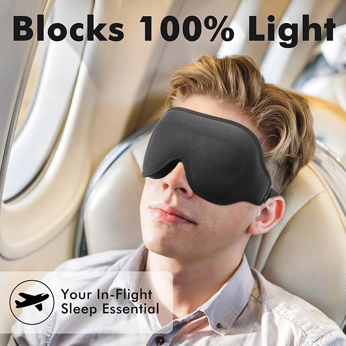 Sleep Eye Mask for Men Women, Weighted Eye Mask Blackout with Adjustable Strap, Lash Extensions Sleeping Mask for Travel (Black, 4.6oz)