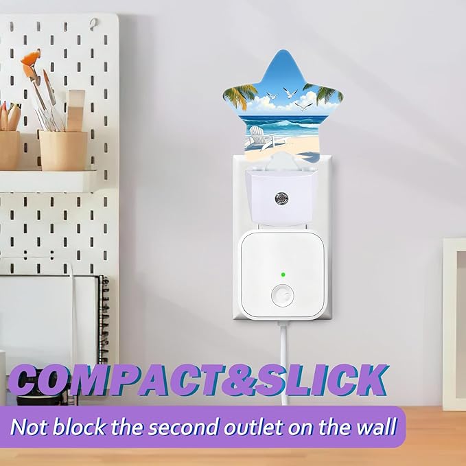 Energy Efficient Nightlights Plug In Wall, Summer Beach Night Light for Kids Bedroom Decorative, Tropical Palm Tree Seagull Dusk-To-Dawn Sensor Sleep Friendly Lamp for Nursery Bathroom Basement