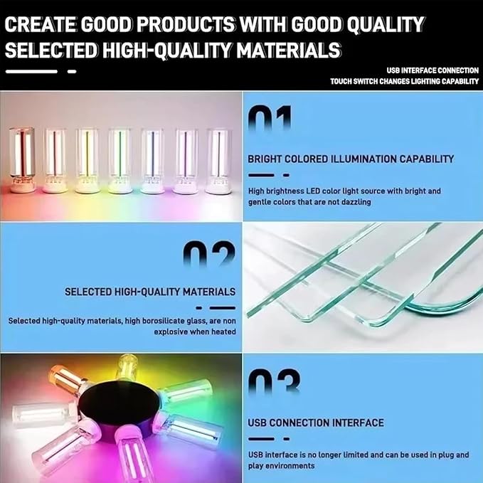 Touch Control Retro Led Nightlight Led USB Night Light with Flexible Neck Plug in USB Automotive Night Light,for Car, Camping, Party, Holiday Decoration, Bedroom, Desktop (Red&Blue)