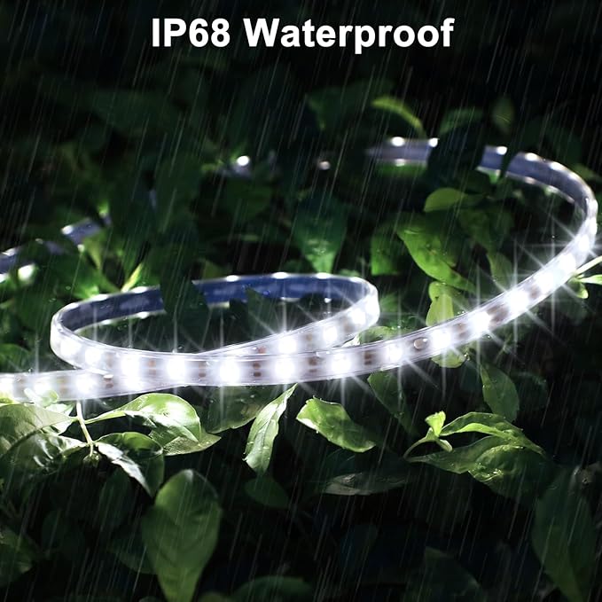 Solar Strip Lights Outdoor, 33Ft 640 LED Strip Light Cool White with Remote Timer Dimmable Outside Rope Lights Waterproof for Garden Yard Party Decor (No Adhesive)