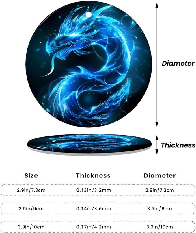 Glowing Ice Dragon Christmas Ornaments, Christmas Decorations Xmas Tree Hanging Ornaments, Round Ceramic Festive Keepsake Gift for Xmas Decorations Holiday Home Decor