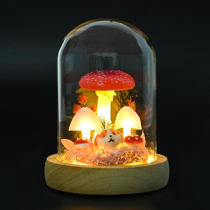 QUELIEN Mushroom Lamp,Mothers Day Mom Gifts for Mom,Light Up Mushroom in Glass Dome,Birthday Party Decorations,Ideal Birthday Gift,GirlfriendGift