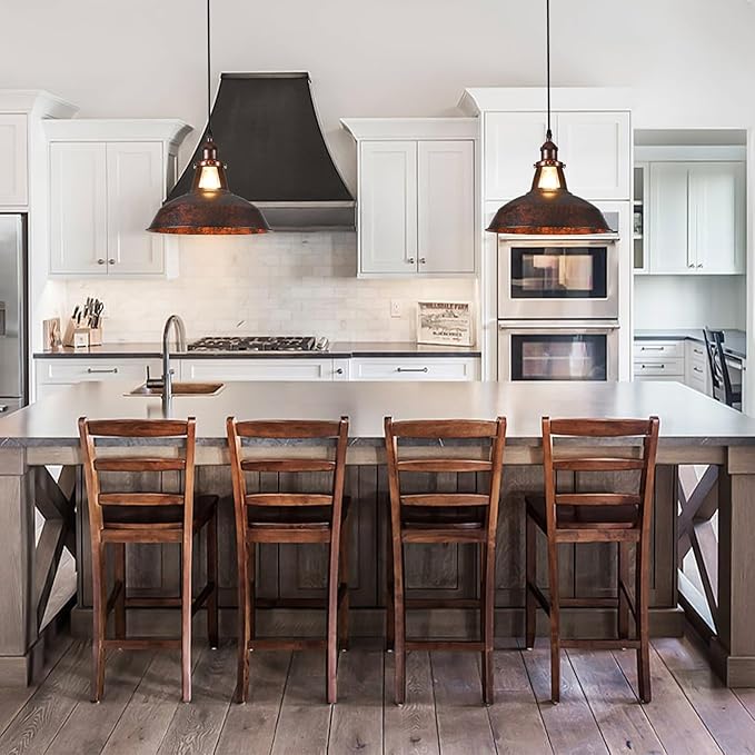TAKEGO 12.2" Industrial Pendant Light, Farmhouse Pendant Light Kitchen Island, Vintage Hanging Light Rustic Light Fixtures, Hanging Ceiling Lamp for Kitchen Island, Hallway, Dining Room
