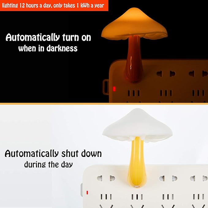 Mudder 2 Pack Mushroom Night Light Plug in Wall Lamp Sensor LED Mushroom Nightlight Cute Mini for Adult Kid Nursery Decor Gift(Yellow with White Cover)