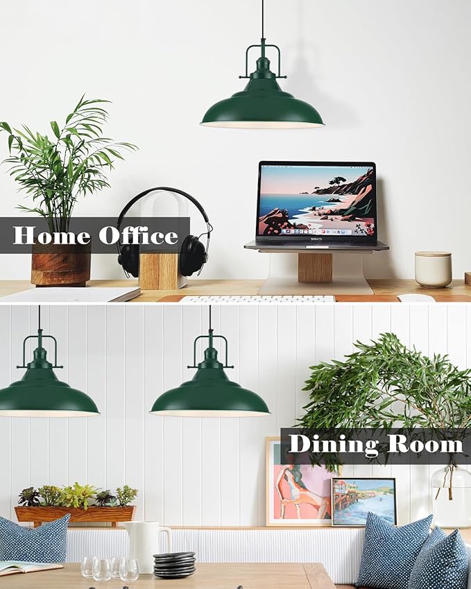 Green Pendant Light 2 Pack, 16 Inch Large Industrial Pendant Lights, Green Pendant Lights Kitchen Island, Large Farmhouse Pendant Light for Kitchen Island, Dining Room, Hallway