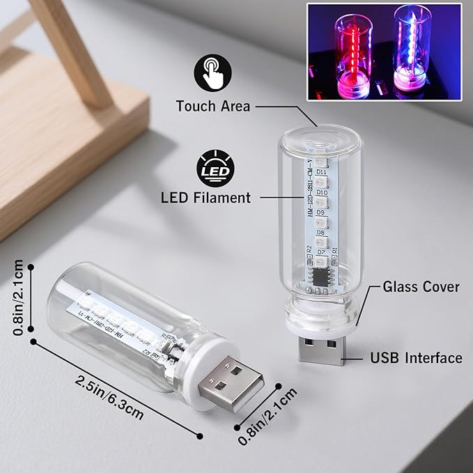 2PCS 13 in 1 USB Car Light, Plug in USB Interior Car Lights, Touch Control Mini Glass Bottle Night Lamp with 13 Modes & 7 Colors, Mini LED Bulb Night Light Ambient Lighting for Auto Bedroom Decoration