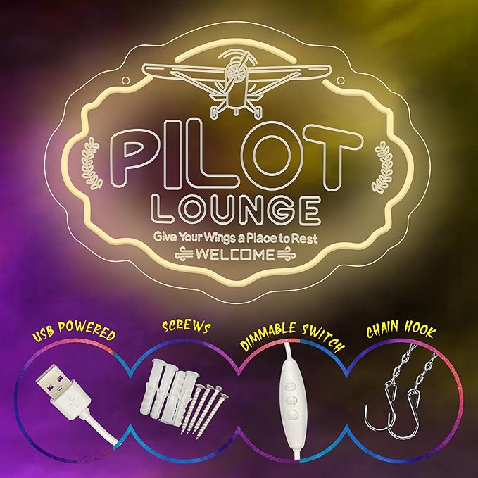 Pilot Neon Sign For Room Wall Decor,Pilot Led Neon Light Airplane lovers Gifts, for Ten Boys Man Cave Room Decor Gifts