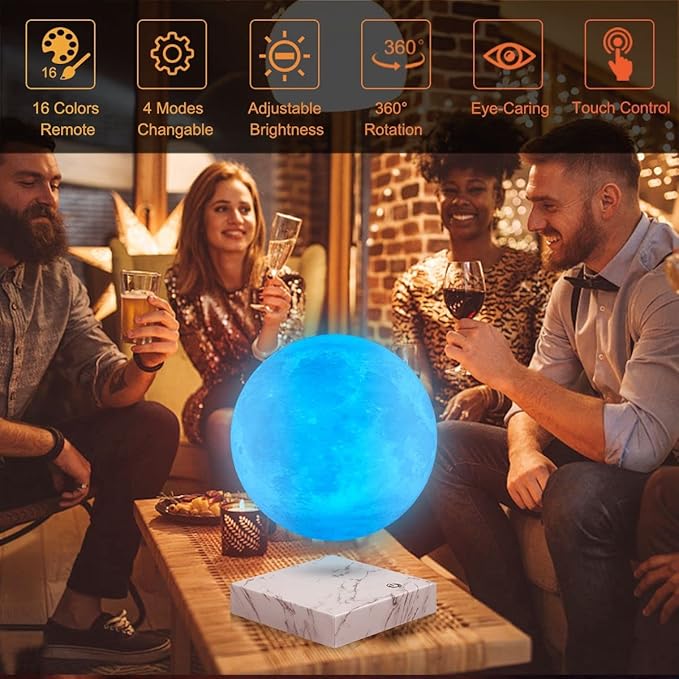 UVEHAS Magnetic Levitating Moon Lamp - 16 Colors LED Floating and Spinning 3D Moon Night Lights with Remote Levitation Rotating Globe Lunar Desk Lamp for Bedroom Office Decoration Unique Gifts