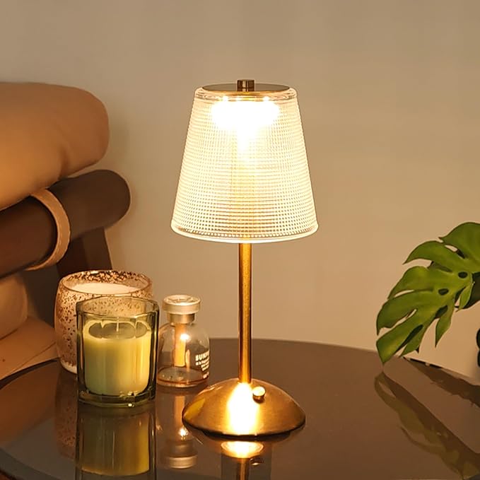 Cordless Table Lamp, 4000mAh Rechargeable Battery Operated Lamp, 3 Color Modes & Stepless Dimmable LED Touch Lamp, Portable Crystal Metal Beside Lamps for Bedroom Restaurant Outdoor(Black)