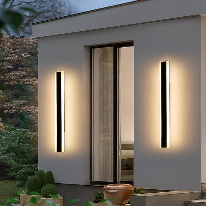 Mikeru 2Pack 31.4inch Outdoor Wall Lights, 3000/4500/6000K 3 Color Modern Black Linear Wall Lights Front Porch Light Wall Mounted Led Lighting for Basement, Shop,Garage Non-Dimmable
