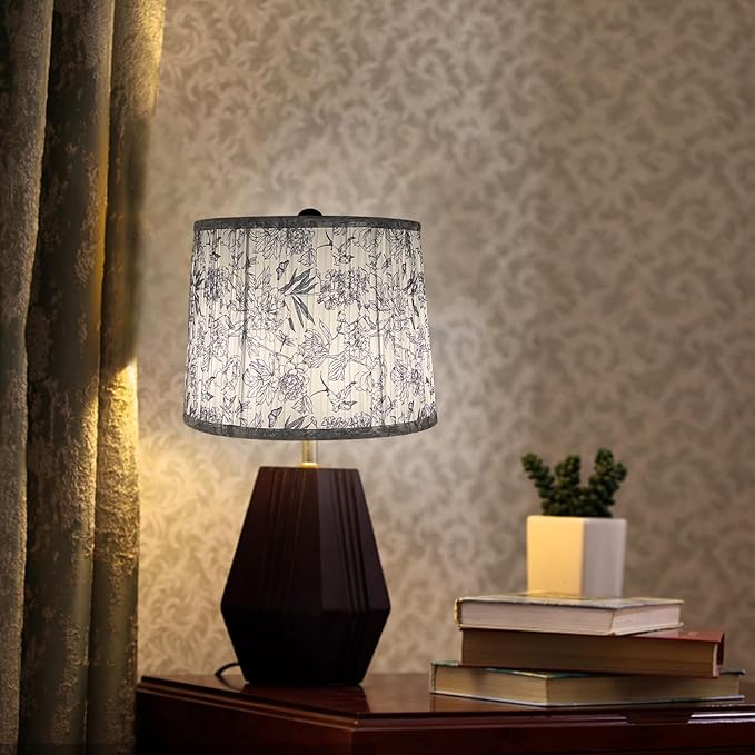 TOOTOO STAR Printed Drum Lamp Shades, pleated lampshade for table and floor lamps, 10.5" top x 12" bottom x 9" high modern Small fabric shades, requires simple assembly