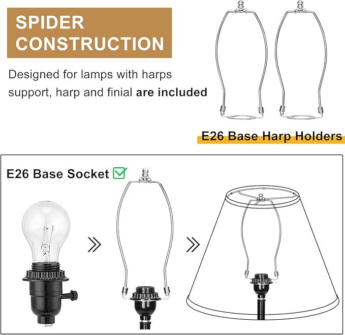 Empire Lamp Shades Set of 2, 6" Top x 16" Bottom x 10.8" High, Large Beige Lamp Shades for Table Lamps Floor Lamps, Natural Linen Lampshades Replacement, Spider, Harp Holders Included, Easy Assembly
