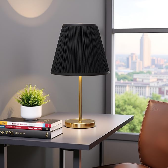 Aspen Creative 33054, Hardback Empire Transitional Spider Lamp Shade, Mushroom Pleated Black, 7" Top x 13" Bottom x 10" Slant