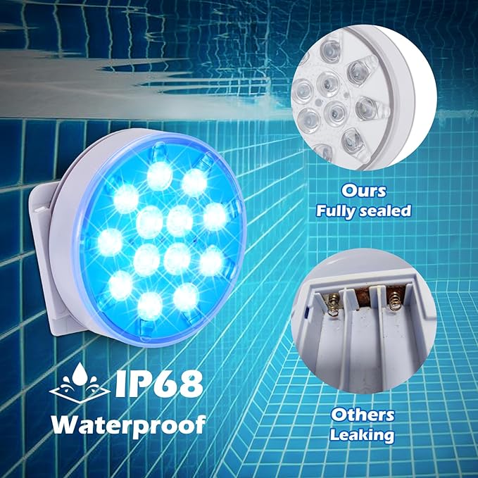 Pool Lights with Remote Control, 16 Colors, IP68 Waterproof, Rechargeable Submersible LED Lights, Suitable for Above-ground and In-ground Pools, Hot Tub, Aquariums, Ponds, Party Decorations, 2 Pack