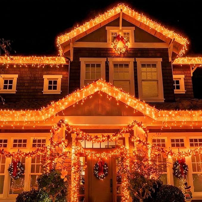 LAMPHOME Orange Thanksgiving Mini Lights, 100Count 19.6ft Autumn Fall String Lights,Connectable 120V Plug in Outdoor Halloween Home Christmas Tree Garden Holiday Party Patio Decor