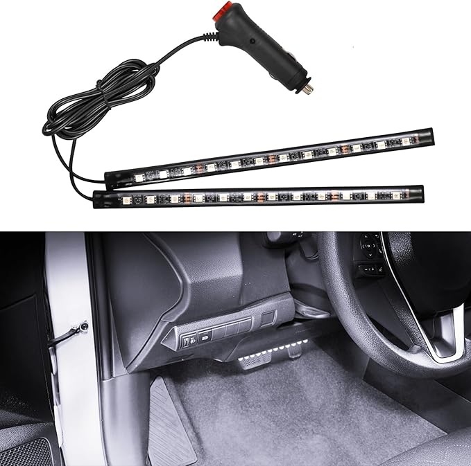 Wuyaoyao Car LED Strip Light, 12V 24 LED Vehicle Interior Atmosphere Lamps with Cigarette Lighter, Auto Under Dash Ambient Night Light, Universal Car Accessories (White, Cigarette Lighter)