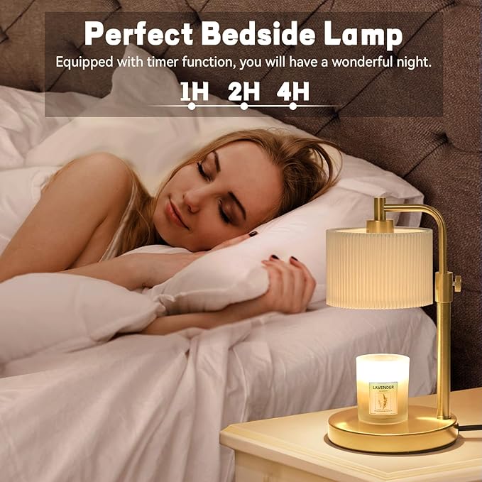 Candle Warmer Lamp, Candle Lamp Warmer with Timer Adjustable Height Wax Warmer Lamp for Jar Candles, Birthday Gifts for Women House Warming Gifts (Gold)
