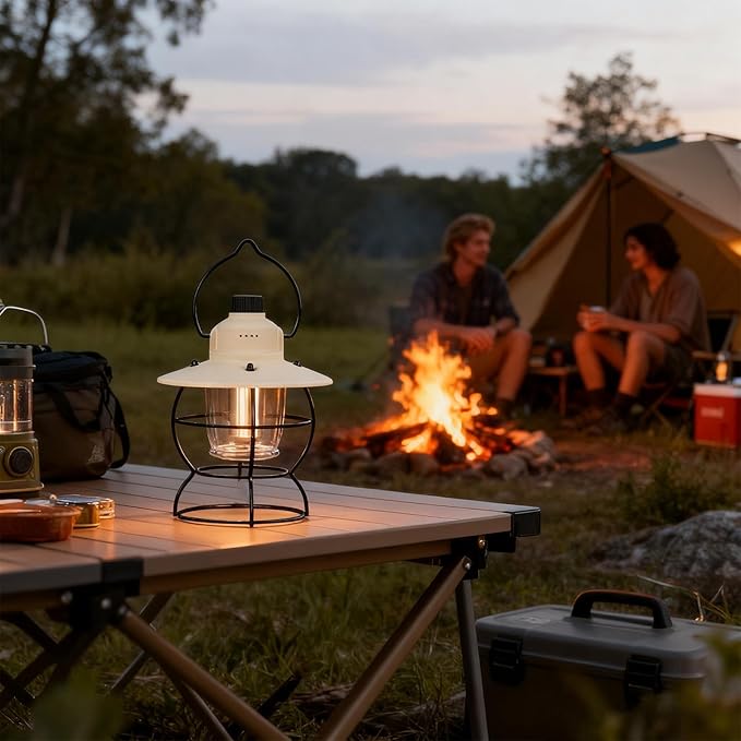 Vintage Lantern - 9 Inch Rechargeable LED | Retro Camping Light | Outdoor Lamp for Garden Patio Porch and Hiking Fishing Ambiance Use