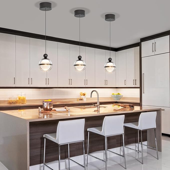 Modern Black Pendant Light Globe Hanging Pendant Lighting LED Dimmable Small Chandelier Light Fixture for Kitchen Island Bedroom Dining Room Bar (1-Lights)