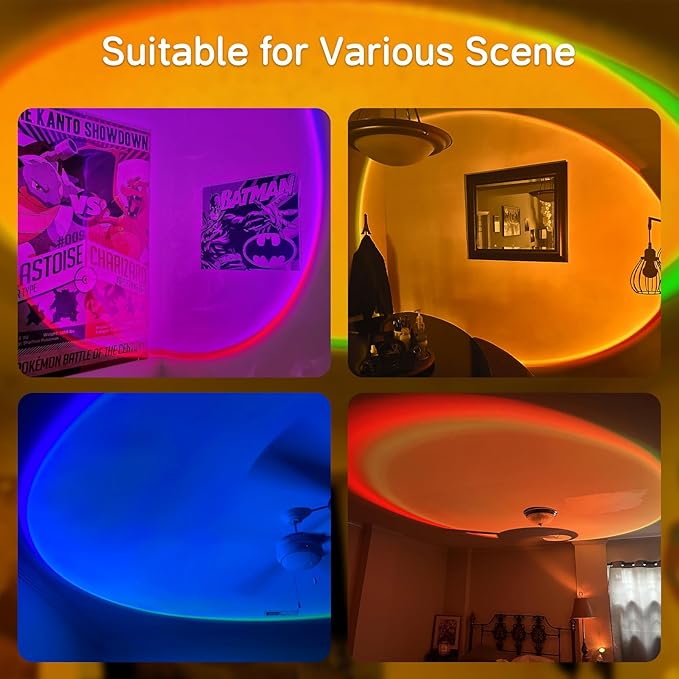 Sunset Lamp Projector with APP Control and Button Control, 360 Degree Rotation Multicolor Changing Projection Lamp Led Sunlight Light for Bedroom, Photography, Party, Room Decor