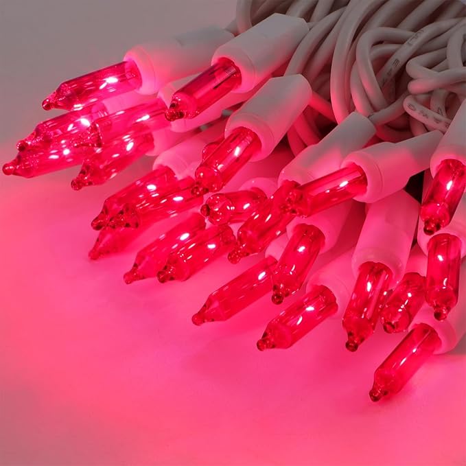 WATERGLIDE 2 Pack Valentine's String Lights, 100 Count 20 FT White Wire Mini Incandescent Christmas Fairy Light, UL Certified for Patio Garland Garden Easter Holiday Outdoor Indoor Decor, Pink