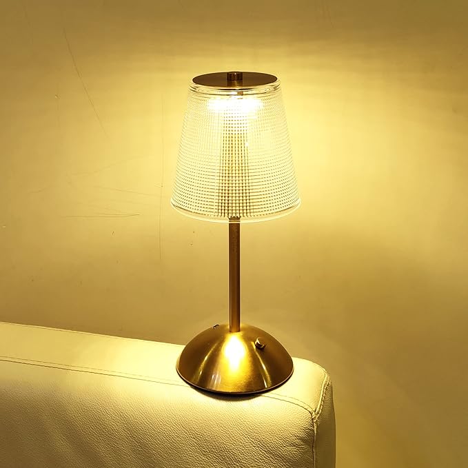 Cordless Table Lamp, 4000mAh Rechargeable Battery Operated Lamp, 3 Color Modes & Stepless Dimmable LED Touch Lamp, Portable Retro Metal Beside Lamps for Home Desk Bedroom Restaurant(Gold)