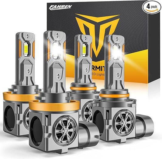 H11+9005 Bulbs Combo, 110,000LM 6500K White Light, H8/H9/HB3 Compatible Fog Lights, Pack of 4