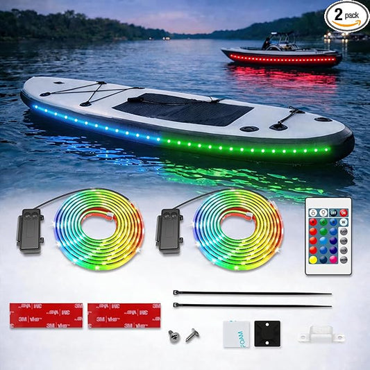 Battery Powered Boat Lights, 2 Pcs 6FT IP68 Submersible RGB Marine LED Strip Lights with Remote, Interior Courtesy Deck Lighting for Kayak SUP Canoe Pontoon, Jon Boat, Bass Boat, Fishing Safety
