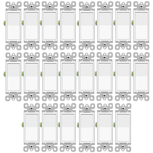 GreenCycle Single Pole Switch White,24 Pack SP Rocker Light Switch 15A 120/277V, On/Off Rocker Paddle Interrupter, Residential/Commercial Grade,Home & Office,UL/CUL, White