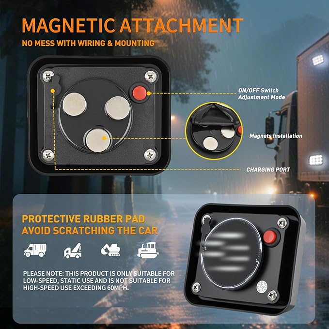Nilight 12LED Magnetic Wireless Trailer Lights 2PCS Rechargeable Portable Hazard Beacon Warning Light White Emergency Strobe Light for Trucks Trailers Vehicles Cars Bus Surface Mount