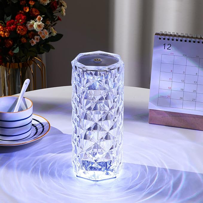2 Pack Crystal Lamp - Touch Control Rose Crystal Lamp Light for Bedroom, 16 Color Dimmable LED Desk Lamp Light, Battery Operated Small Table Lamp for Bedroom with Remote Controller
