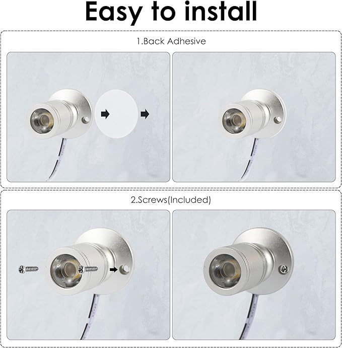 DEDC 6pcs Mini LED Spot Lights, 1.5W DC12V 3000K Under Cabinet Lights with Wireless RF Dimmer, Mini Spotlights for Showcase Displays (Warm White-Remote Control-U.S. Plugs)
