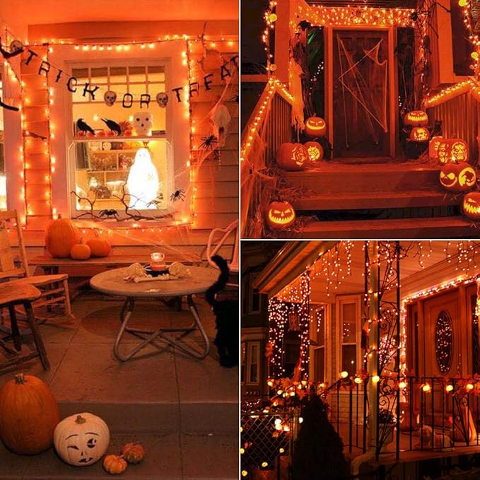 Brizled Orange Christmas Lights, 33ft 100 LED 5mm Wide Angle Gentle Twinkle Christmas String Lights, 120V UL Certified Connectable Christmas Tree Light Outdoor for Halloween Tree Christmas, Green Wire