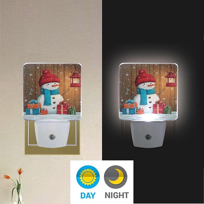 Christmas Snowman Night Light 2 Pack Dusk to Dawn Sensor Led Lamp for Women Men Night Lights Plug into Wall Decor for Bedroom Kitchen Bathroom Corridor, 0.5W