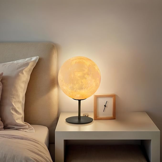 Moon Lamp Bedside Table Lamp for Bedroom, Dimmable Moon LED Night Light with 30 Modes, Desk Lamp Nightstand Lamp for Living Room, Office, Dorm, Kids Room, Birthday Gifts for Kids, Boys, Girls, Teens