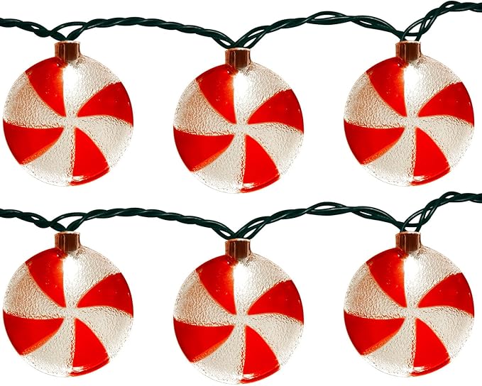 8.5Ft Christmas Candy Light, Christmas Decorations String Lights with 10 Red White Peppermint Bulbs, Plug in Fairy Lights for Indoor Party Kid's Room Xmas Tree Patio Bedroom Garden Decor