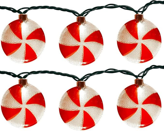 8.5Ft Christmas Candy Light, Christmas Decorations String Lights with 10 Red White Peppermint Bulbs, Plug in Fairy Lights for Indoor Party Kid's Room Xmas Tree Patio Bedroom Garden Decor