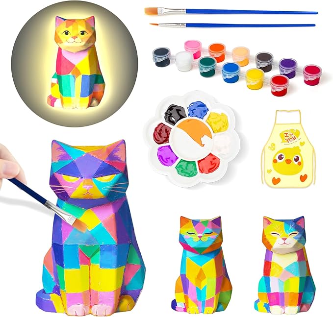 Paint Your Own Cat Lamp Kit, Arts and Crafts for Kids Ages 8-12, Arts and Crafts for Kids 4-6, DIY Sitting Cat Night Light Gifts for Girls, Art Supplies for Teens Girls Boys Birthday Ages 3 4 5 6 7 8+