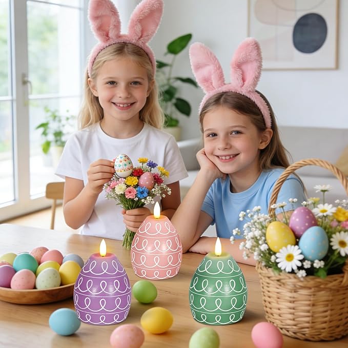 6PCS Easter Egg Flameless Candles,3 Color Scented Real Wax LED Candle,Egg Shape Flame Candle Set for Party Supplies Home Living Room Bedroom Party Decoration Centerpiece Easter Gifts Home Decor