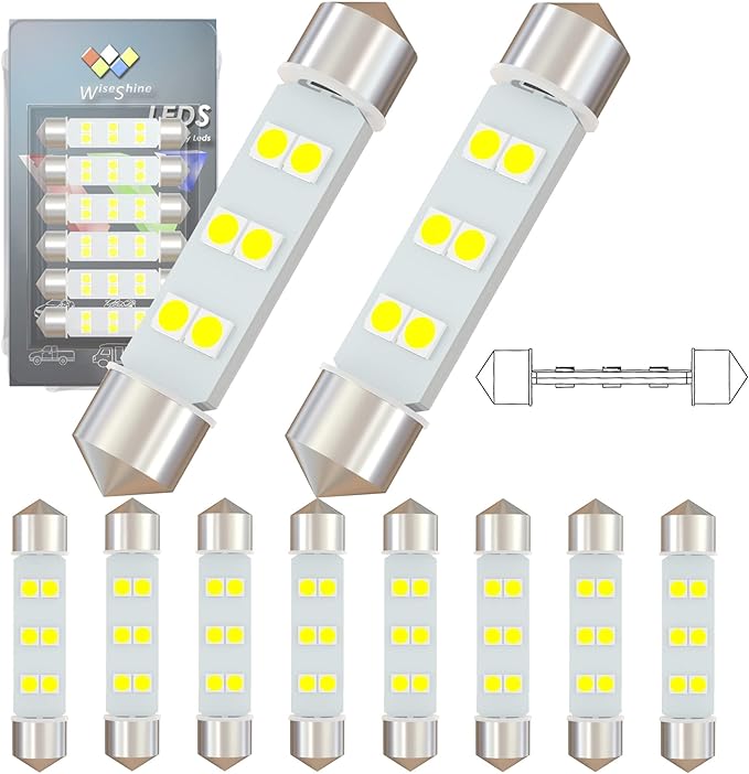 360 deg DC 12V 44mm 578 Festoon LED Bulb Extremely Super Bright 6000K White 211-2 LED Map Bulb for Automotive Interior Reading Trunk Lights (Pack 10)