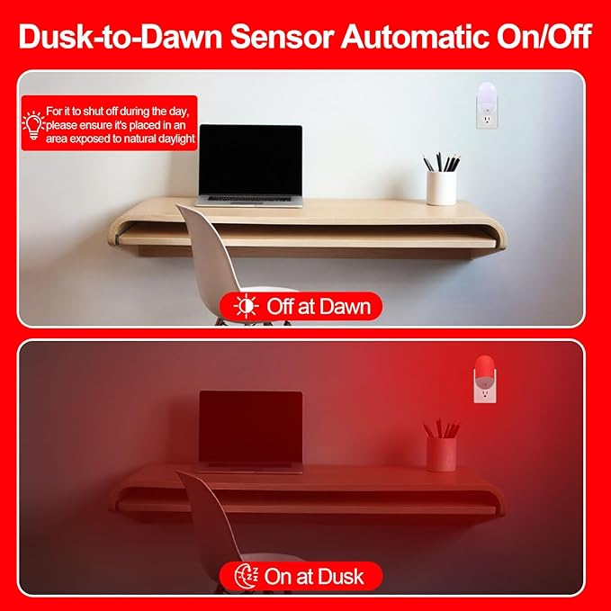 670nm Red & Amber Light Night Light Plug into Wall for Sleep[4 Pack] - Zero Blue Light, Dusk to Dawn Sensor Auto On/Off LED Red Night Light for Nursery Bedroom Bathroom