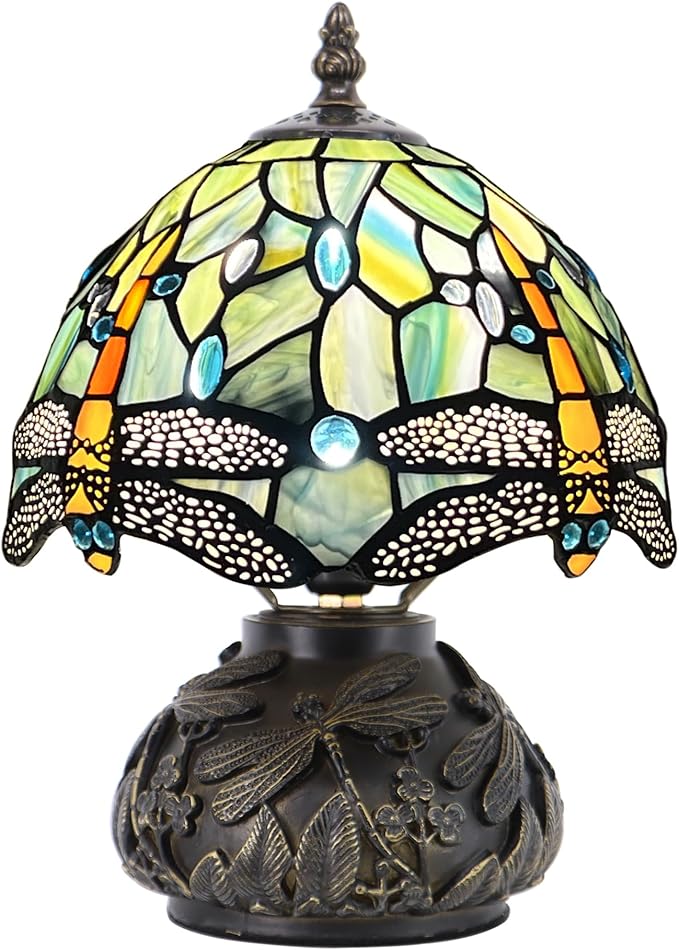 Small Tiffany Mushroom Table Lamp,Mini Memory Sympathy Antique lamp 8X11 Inch (Brown Dragonfly)