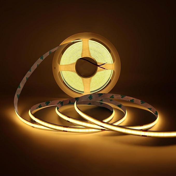 COB LED Strip Light, IP30 DC24V 2700K High Density Uniform Light 480LEDs/M Super Bright CRI>90 16.4ft Tape Dotless Cuttable Flexible for Cabinet Home Indoor DIY Lighting (No Power or Controller)