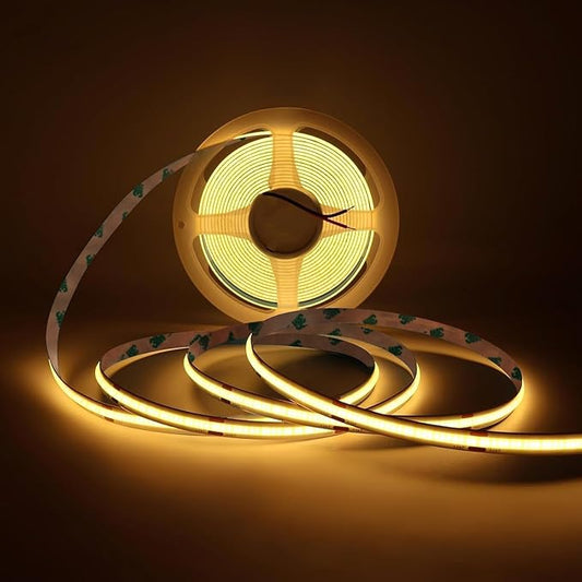 COB LED Strip Light, IP30 DC24V 2700K High Density Uniform Light 480LEDs/M Super Bright CRI>90 16.4ft Tape Dotless Cuttable Flexible for Cabinet Home Indoor DIY Lighting (No Power or Controller)
