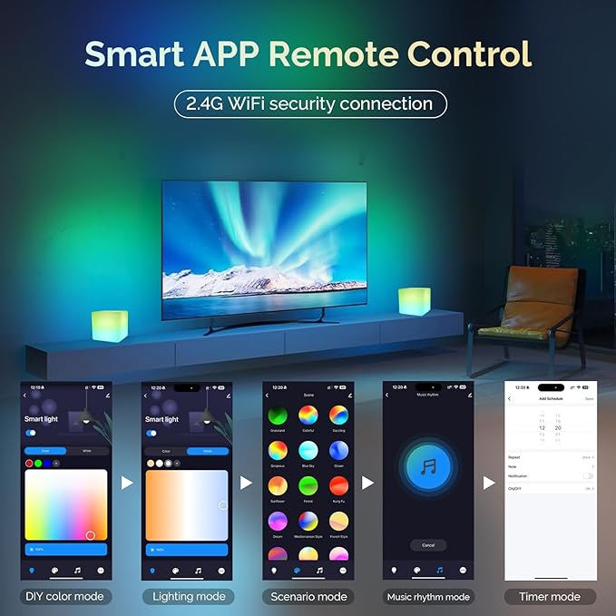 LOFTEK Smart LED Cube Lights, RGBCW Color Change Atmosphere Lights Rechargeable Bedside Lamp, Music Sync,Timer, Dimmable Night Lights for Bedroom, Compatible with Alexa & Google Assistant