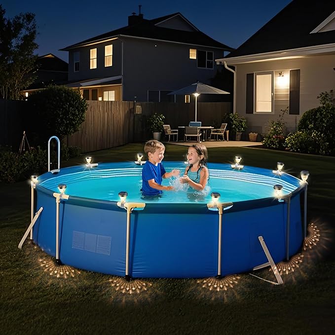 Solar Pool Lights for Above Ground Pools, LED Energy Saving Warm White Light, Waterproof for Frame Swimming Pools Night Accessories (6 Pcs)
