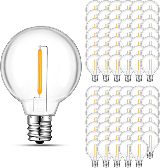 70 Pack LED G40 Replacement Bulbs for String Lights, Shatterproof Plastic Globe Bulb for Indoor Outdoor Patio Decor, E12 Candelabra Socket Base, Warm White