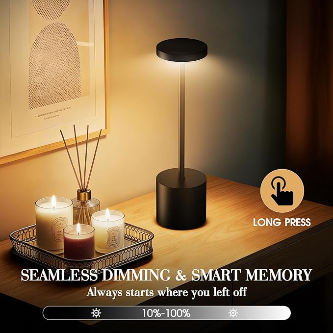 Rechargeable Table Lamp –Outdoor Touch Cordless Desk Lamps, 5000mAh Battery Operated Lamp with 3-Color Dimmable Light, Portable LED Lamp for Bedroom, Dining Room, Patio, Outdoor (Black)