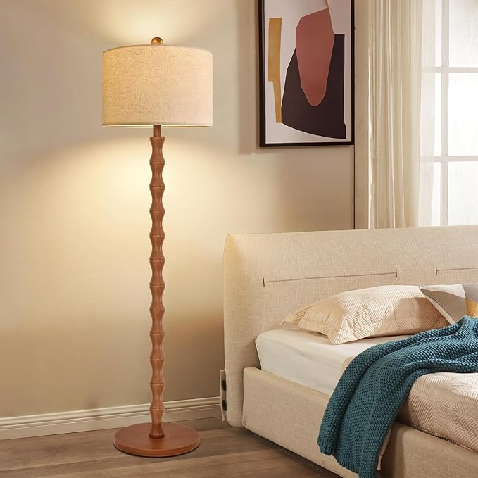 Vintage Floor Lamp for Living Room,Bedroom,Farmhouse Mid Century Standing Lamp with Remote,Dimmable Rustic Industrial Wood Tall Lamp Retro Floor Light Boho Bohemian
